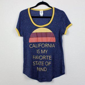 Self Esteem Graphic Tee California Sun Blue Top w/ Yellow Trim size Juniors XL
